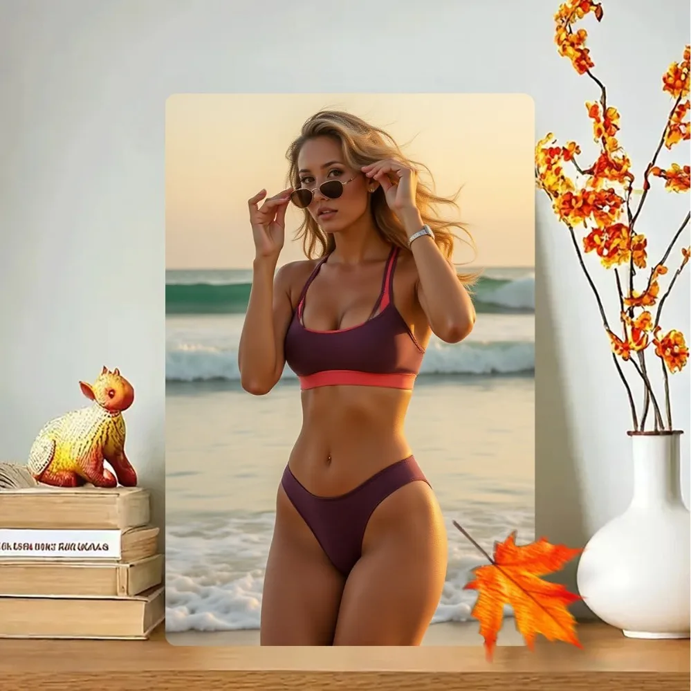 Sexy High Waist Bikini Set Red Trim, Comfortable Elastic Beachwear for Women
