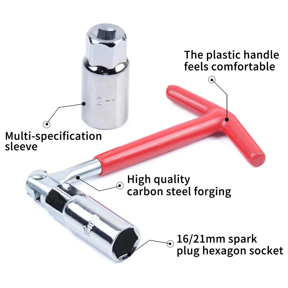 Гаечный ключ 14/16/21 мм с Т-образной ручкой и свечей зажигания, универсальный инструмент для снятия, торцевой ключ для ремонта автомобиля, привод 3/8 дюйма, 5/8 дюйма, 13/16 дюйма