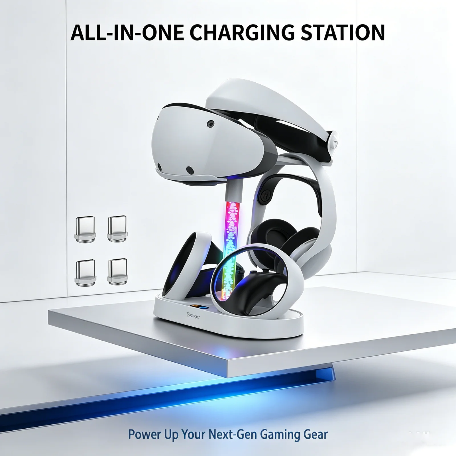 For PS5 Console & PS VR2 – Dual Controller Charger Magnetic RGB Charging Dock Headset & Glasses Storage Station Game accessories