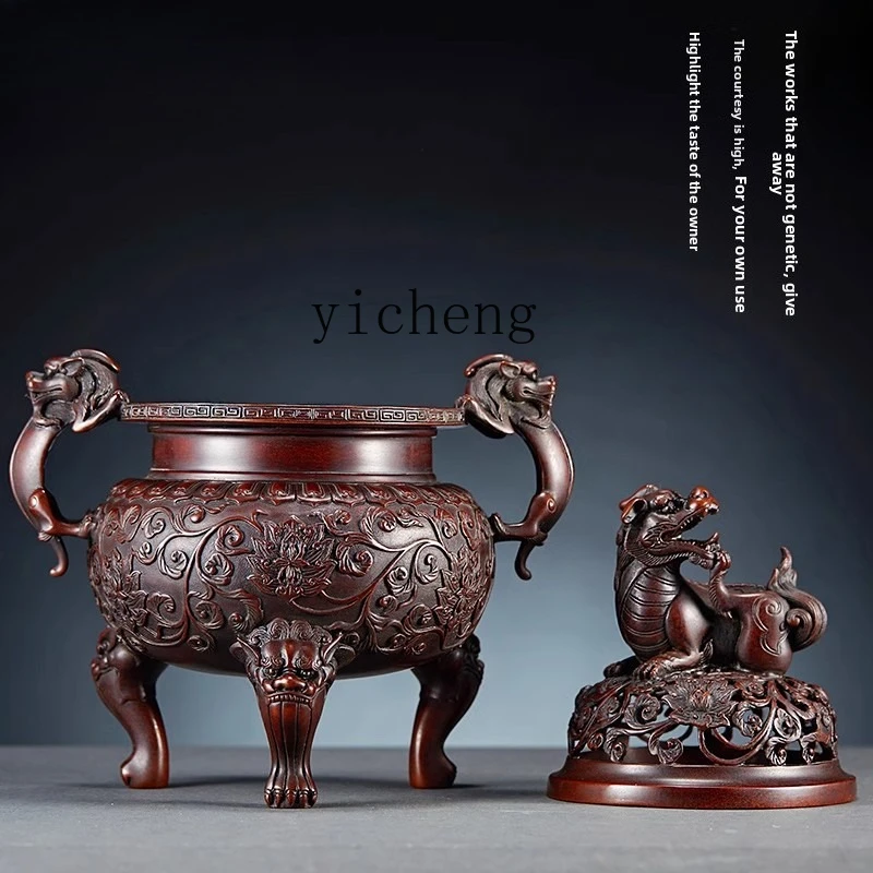 FJ-13 Wuxiangyuan Pure Copper Household Indoor Incense Burner, Gift Buddha Sandalwood Pan Incense Large Copper Incense Burner