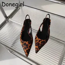 Doneirl 2024 nuove donne estate moda crine di cavallo affilato a punta sandali con tacco basso eleganti scarpe con stampa leopardata femminile Chic