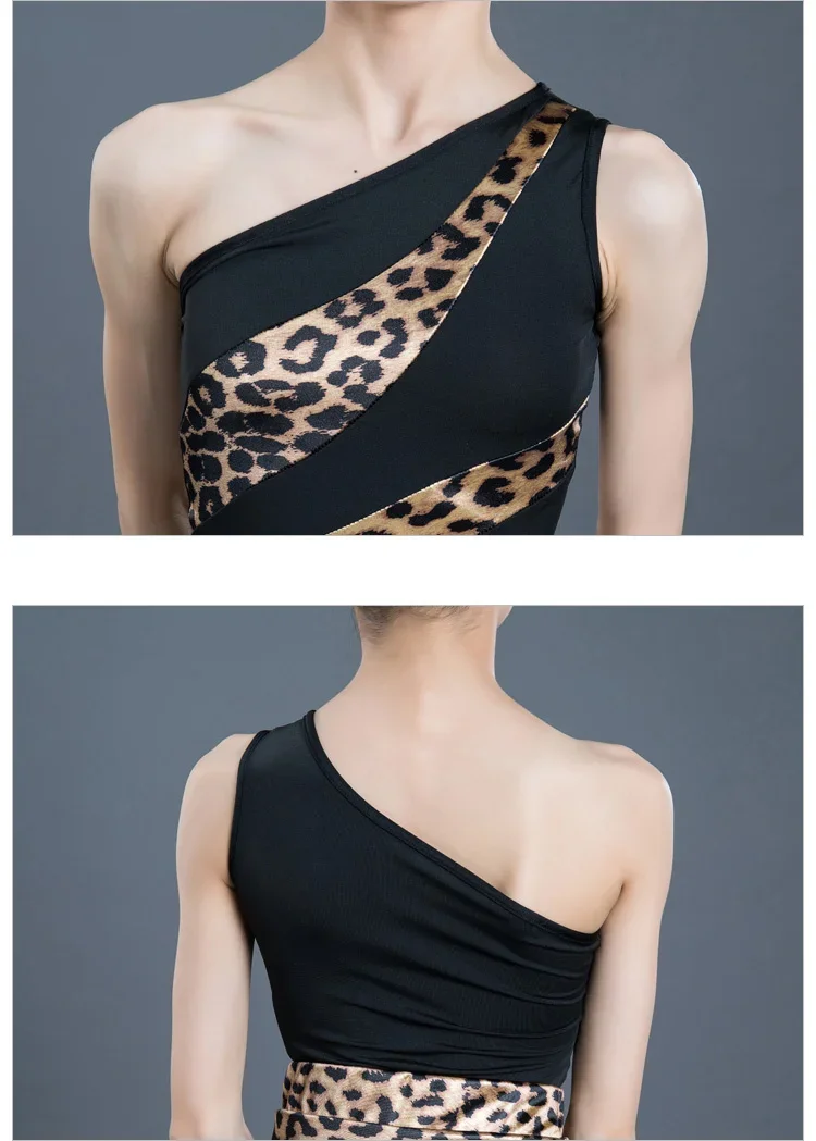 1pcs/lot children sexy one shoulder leopard latin dance dresses girls dress girl show performance chacha dancing dresss