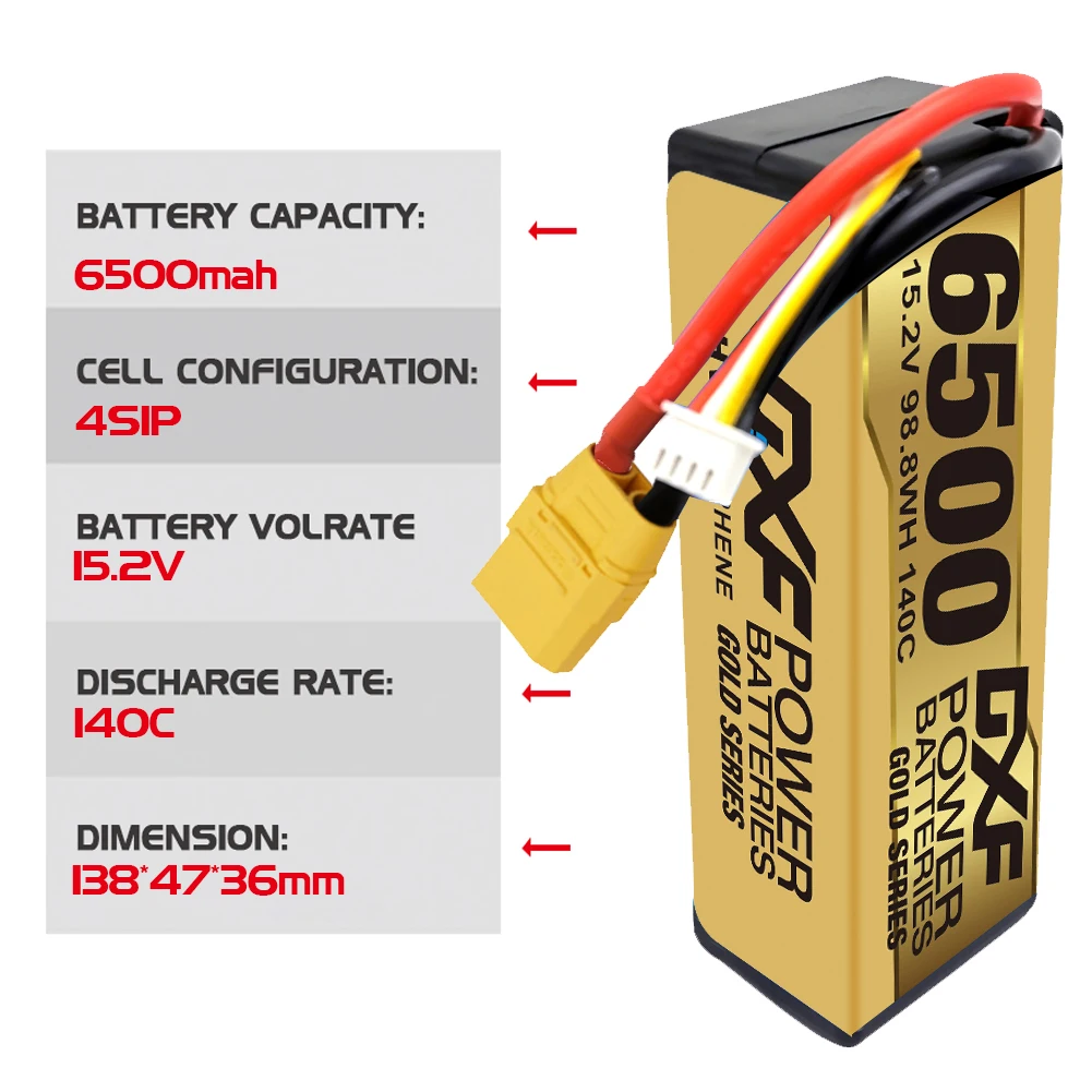 DXF-carcasa rígida con enchufe XT90 EC5 para coche de control remoto, 4S, 14,8 V, 15,2 V, 5200mah, 6200mah, 6500mah, 7000mah, 8000mah, 8400mah,