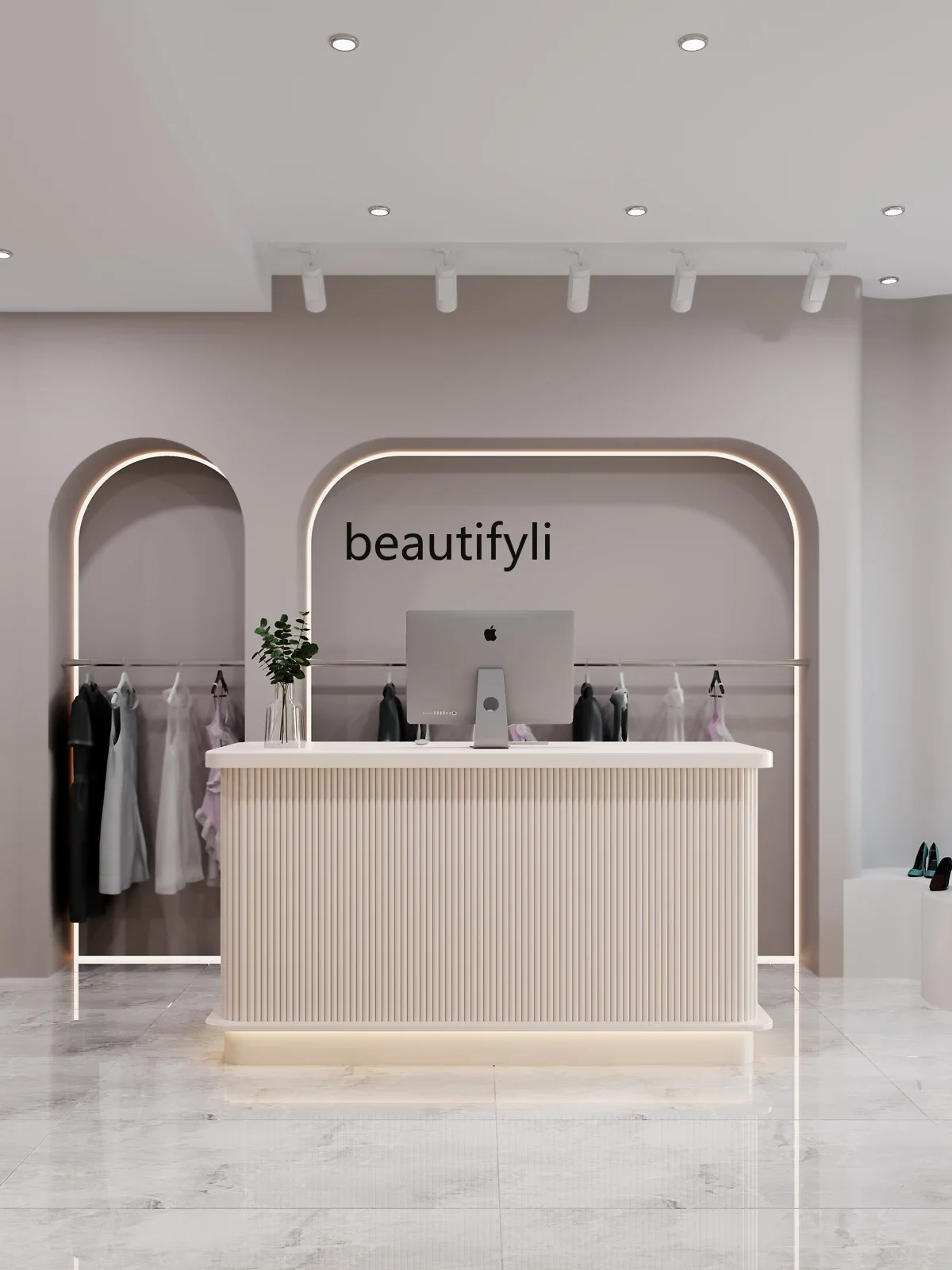 pgClothing Store Curved Cashier Desk Beauty Salon Barber Shop Light Luxury Front Desk Pet Shop Bar Counter