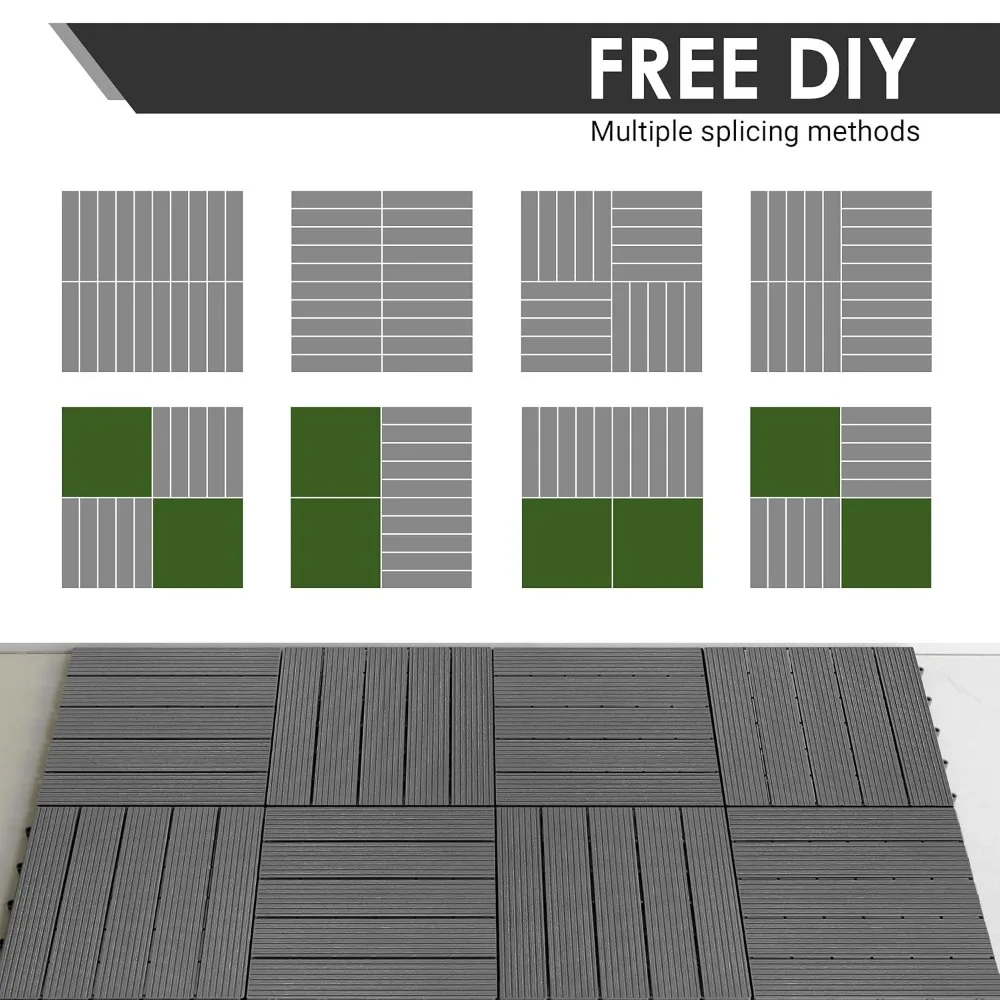 54 PCS Plastic Interlocking Patio Deck Tiles - 12" x 12" Waterproof Indoor Outdoor Flooring, Patio Floor Decking for Balcony