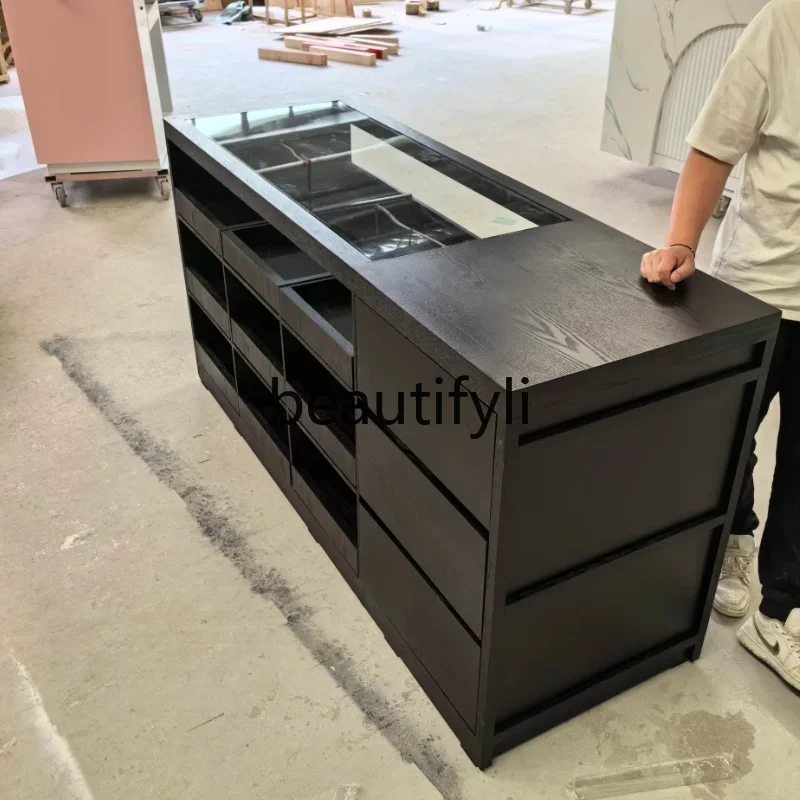 

Clothing store Nakajima display cabinet with running water double-sided storage retro solid wood retractable