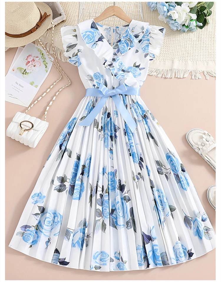 

6-14T summer children kids girls fashion casual short sleeve dress