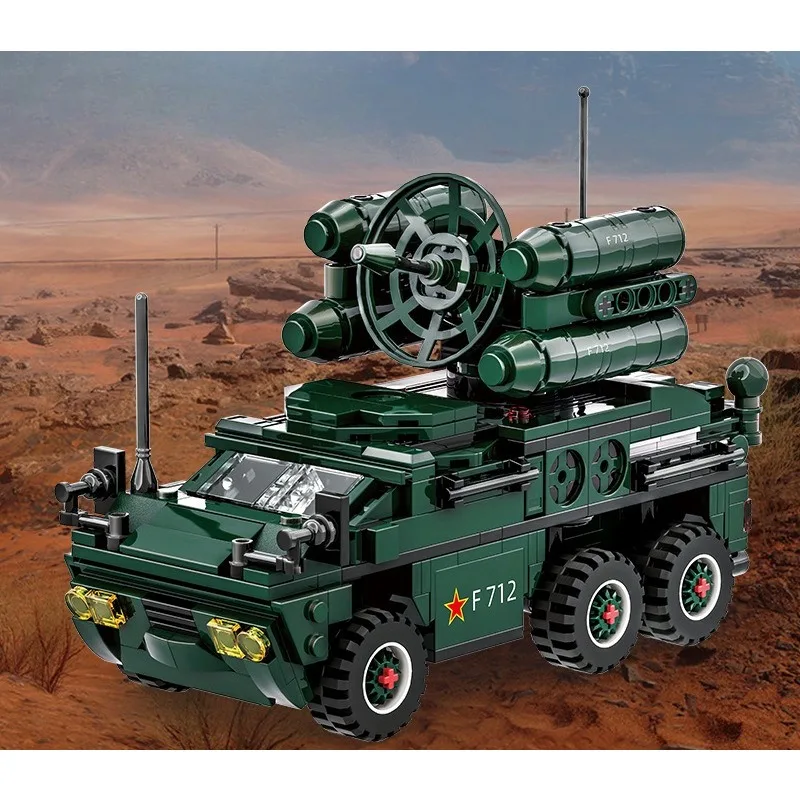

Anti air missile vehicle, armored vehicle, tank model, military vehicle compatible toy bricks, small particles