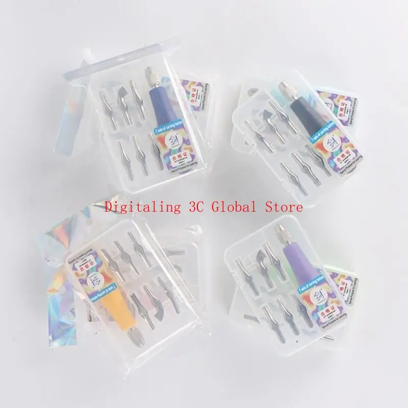 Stempelschneider mit Gummi -Block -Stempel mit 6 Schnitzkopf ergonomischem Linoleumschneider