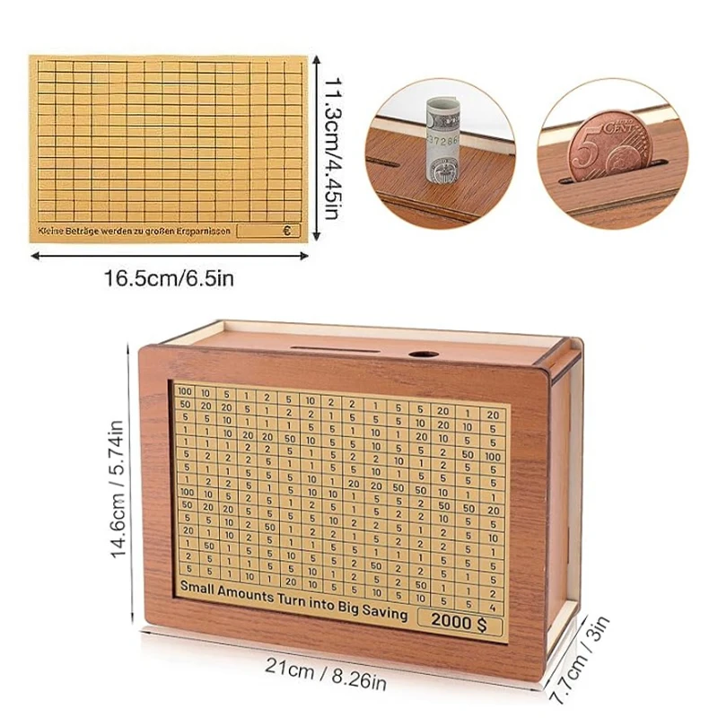 1000/2000/3000/5000/10000 Euro Dollar Money Box Piggy Bank Wood Money Bank Reusable Money Box With Saving Goal And Numbers Boxes