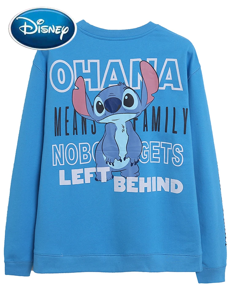 

Disney Fleece Sweatshirt Fashion Back Stitch Little Monster Letter Cartoon Print Embroidery Harajuku Women O-Neck Jumper Tops