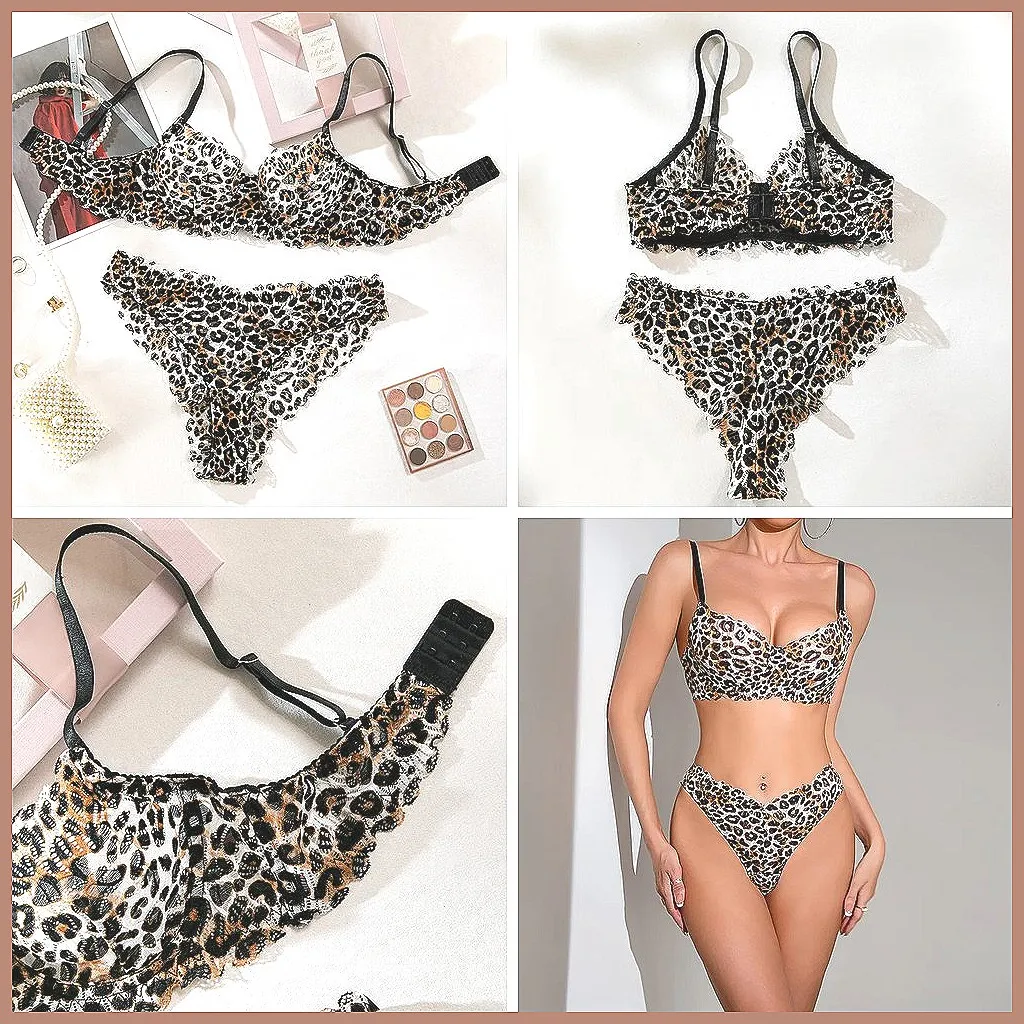 

Sexy Leopard Print Lingerie Set: Seamless Underwire Bra & Thong Set, Women's Exotic Underwear