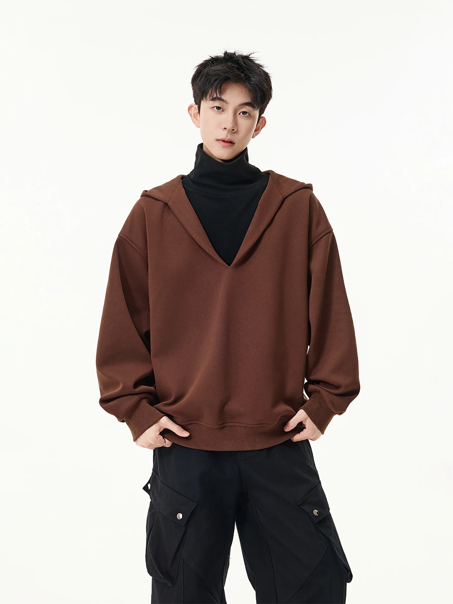 

Boyue Korean Faion Hoodie Long Sve High Collar ex Casual Wear Contrast Color Men's Women's Sli Sweatirt