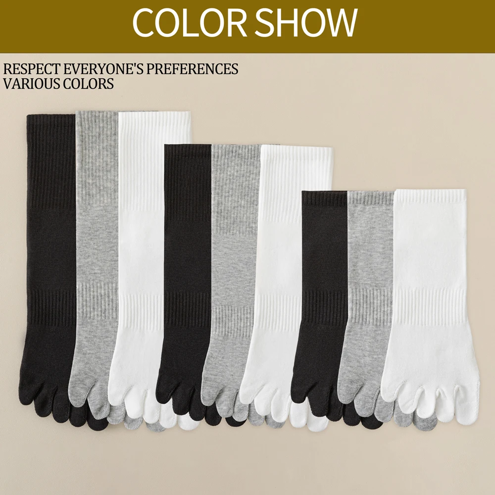 3 أزواج من الجوارب القطنية للرجال قابلة للتنفس بتصميم منفصل لأصابع القدم أسود وأبيض جوارب دائرية مضادة للرائحة جوارب يومية مريحة #3