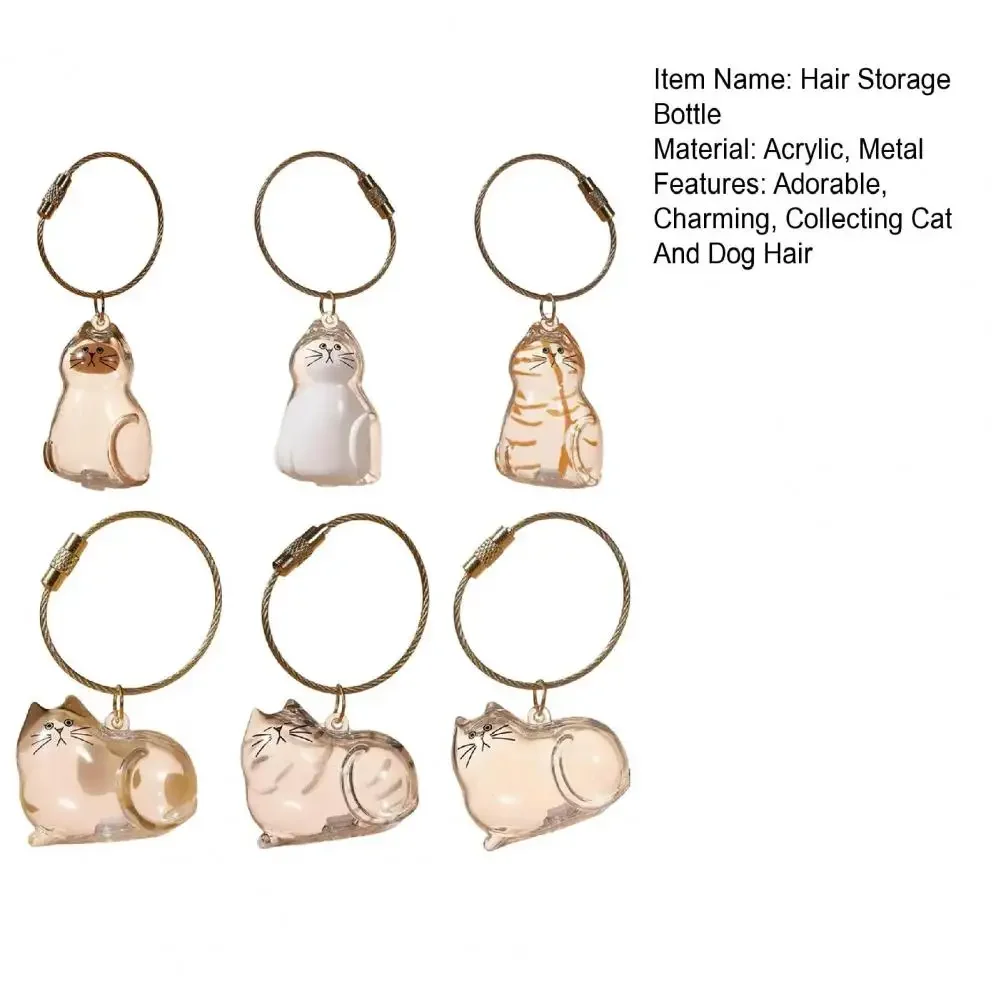 1/6 قطعة تخزين شعر القط زجاجة شفافة رائعتين الحيوانات الأليفة الفراء تذكار المفاتيح لجمع القط والكلب الشعر هدية تذكارية #4