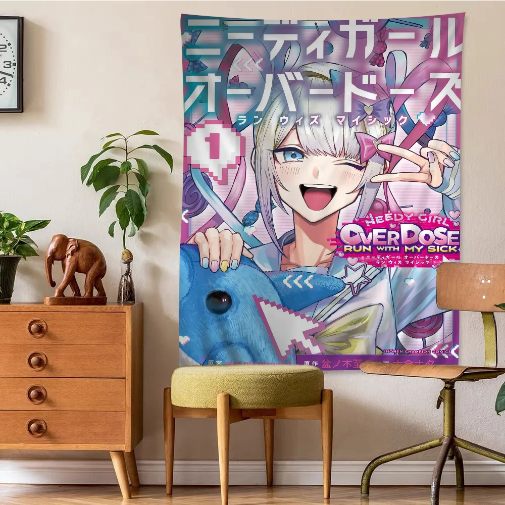 Needy Girl Overdose Game Tapestry Anime Tapestry Hanging Tarot Hippie Wall Rugs Dorm Wall Hanging Sheets