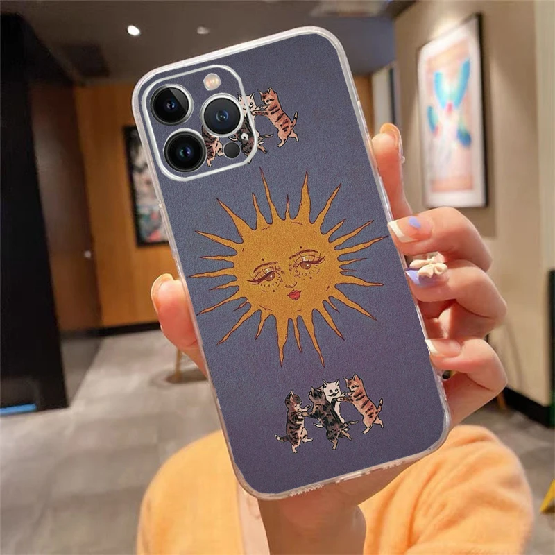 

Phone Case For iPhone 17 Pro Max Air 16 15 14 13 Pro Max 15 16 Pro 15Plus Moon Cat Silicone Cover