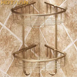 . Wall Mounted Antique finish brass Bathroom Shower shampoo Shelf  Basket Holder Fashion Double Layer YT7006