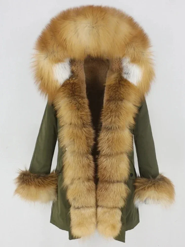 

Loose Natural Real Fox Fur Collar Real Fur Jacket Fashion Winter Long Parkas Big Fur Outerwear Detachable Women Natural Fur Coat