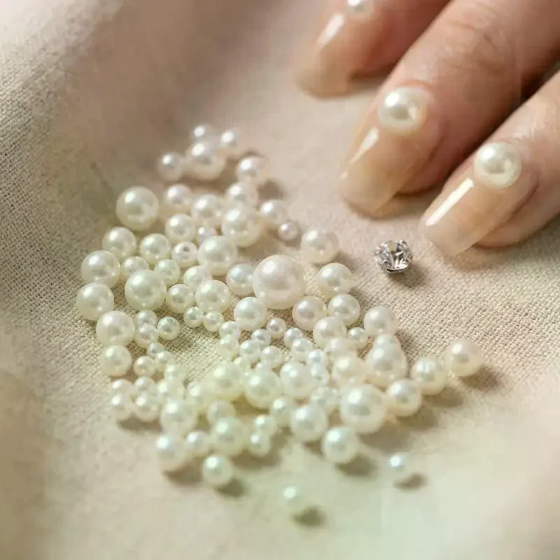 12 Grids Half Round Pearls Bead 3D Nail Charms 1.5/2/2.5/3/4/5 Mm White Flatback Pearls Nail Jewelry Nail Craft Pearl Rhinestone