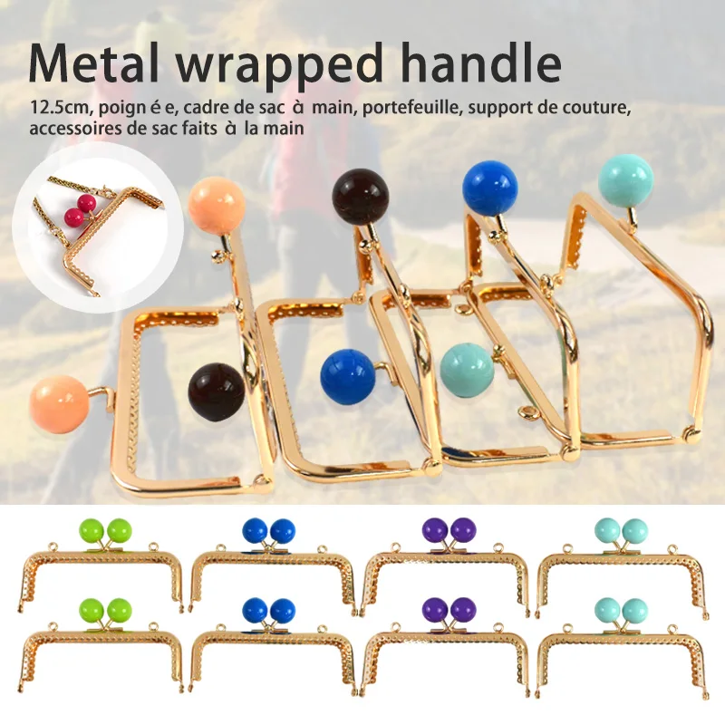 

4/8/10Pcs 12.5cm Candy Bead Metal Bags Handle Purse Frame Square Handmade Women's Wallet Clourse Sewing Bracket Bag Accessories