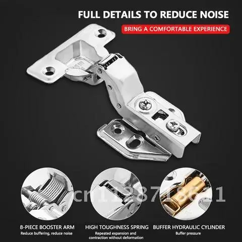 Stainless Steel Hydraulic Cabinet Door Hinges 10/20Pcs Soft Close Damper Buffer Kitchen Cupboard Full Overlay Hinge