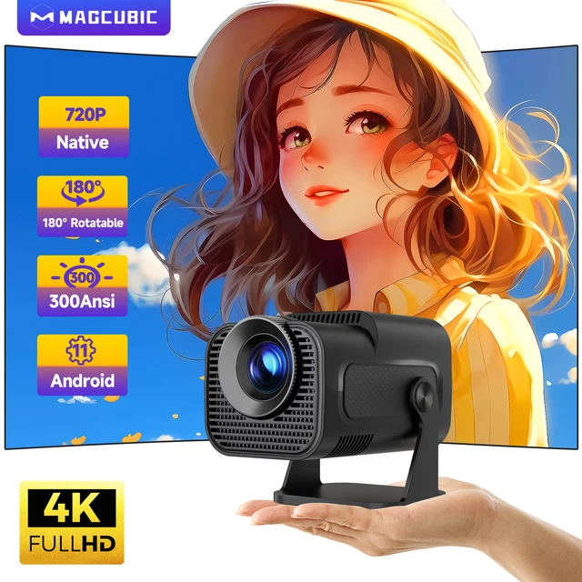 Magcubic HY320 Mini nowo natywny projektor 720P Android 11 4K 300ANSI Wifi6 BT5.0 kino na zewnątrz przenośny 180 °   Obrotowy projektor