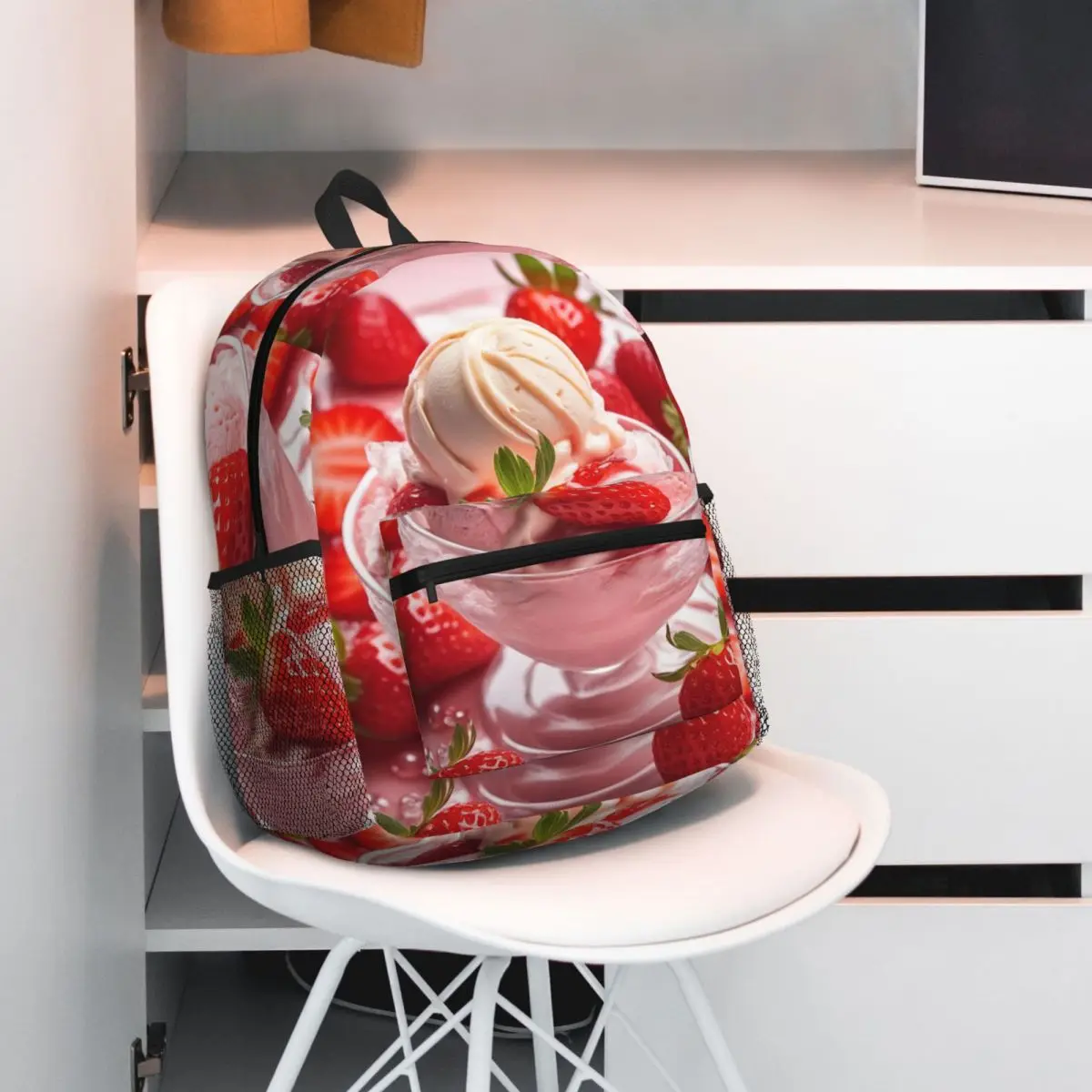 Strawberry Ice Cream Backpack Student BookBag Children School Bag Laptop Shoulder Bags for Men Women