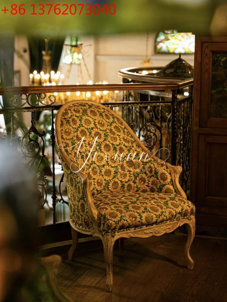 French retro American pastoral sunflower floral single sofa chair