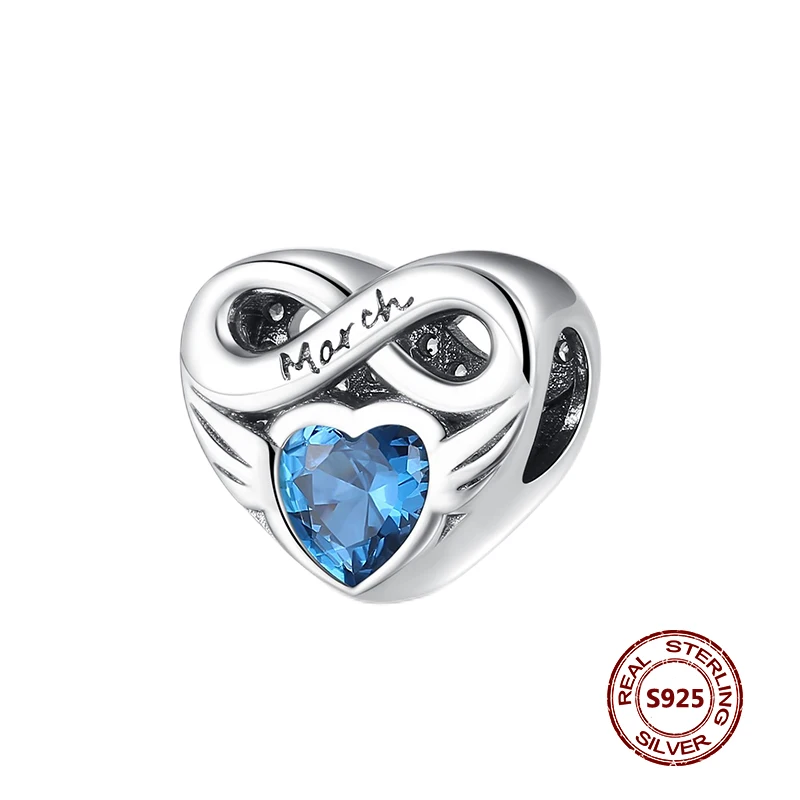 New 925 Sterling Silver Charm Pendant for Original Charms DIY Bracelet Birthstone 12 Months Heart Bead Women Jewelry Gift