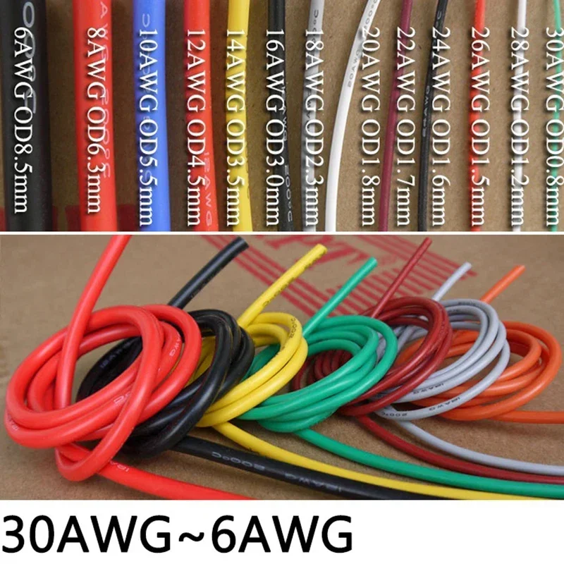 

5M/10M Copper Wire Super Soft Silicone Rubber 30AWG-6AWG Heat-resistant Ultra Flexible Electronic Cord High Temperature Cable