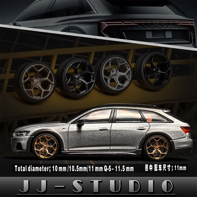 Wheel Hub 1:64 Car Model Modification - Plug-in/static Dual-use Multi Spoke Series Tires with Calipers (color and Style Random)