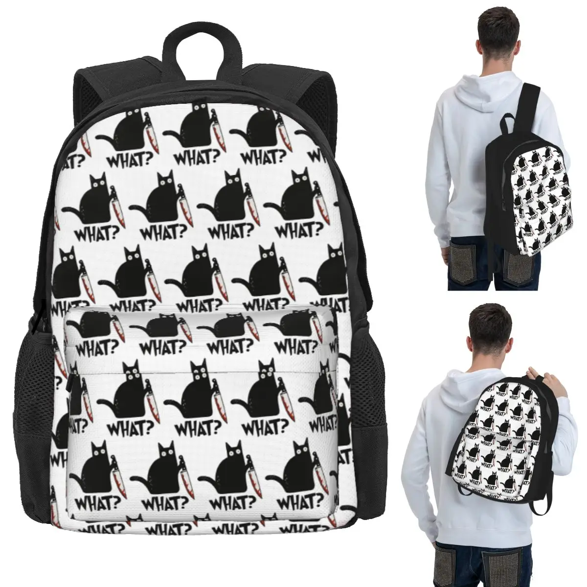

Cat What Murderous Black Cat With Knife Student Backpack School Bag Hiking Travel Daypack for Boys Girls Bookbag Shoulder Bags
