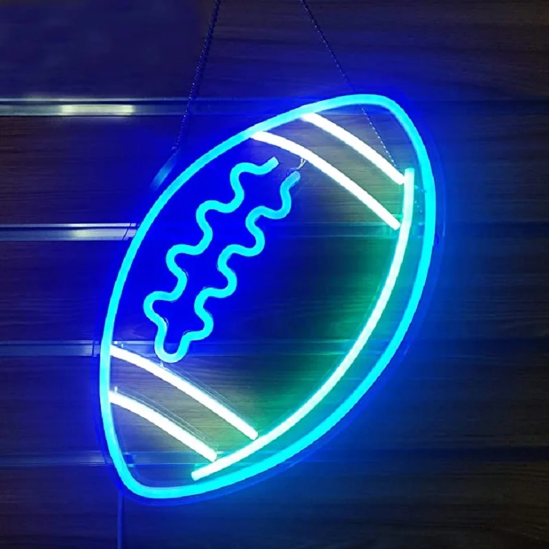 

Fashion Blue Football Shape Neon Signs Wall Decor Led For Bedroom Kids Rugby Game Room College Party Christmas Gifts Lamps