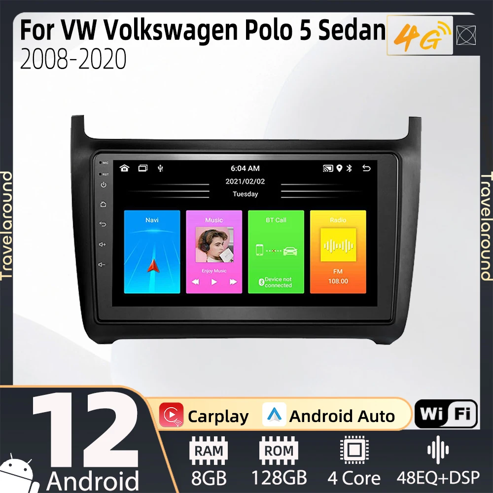 

Carplay Stereo for VW Volkswagen Polo 5 Sedan 2008 - 2020 Car Radio 2 Din Android Multimedia Player Autoradio GPS Navigation