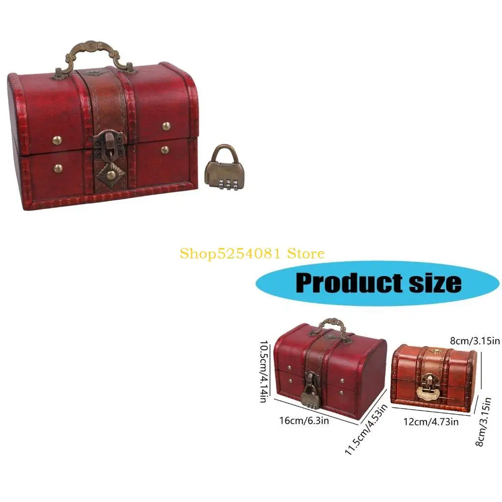 AXYC Antique Vintage Wooden Box Decorative Jewelry Storage Trunk Box with Metal Lock for Pirate Jewelry