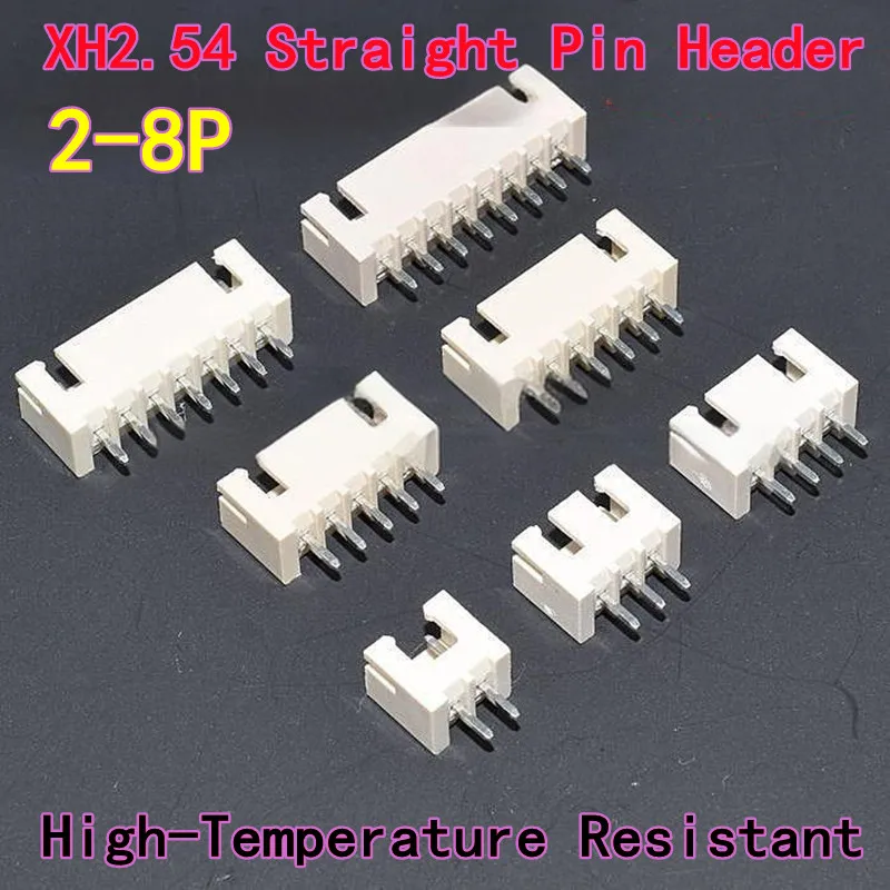 

50PCS XH2.54 Straight Pin Header Beige Color High-Temperature Resistant Flame-Retardant Socket 2P/3P/4P/5P/6P/7P/8P 2.54mm Pitch