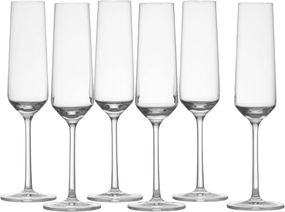 Crystal Glass Pure Stemware Collection Champagne Flute with Effervescence Points, 7.3-Ounce, Set of 6