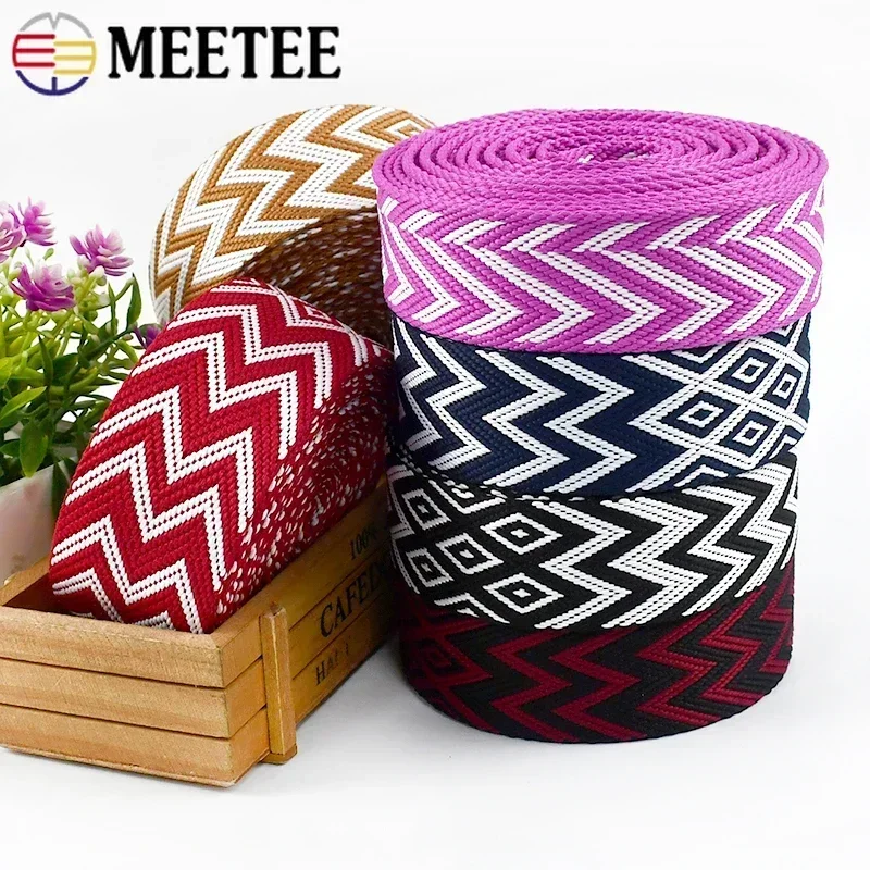 3/5/10M Meetee 2mm Thick 38mm Jacquard Webbing Tapes Bag Strap Ribbon Trim Clothing Shoes Belt Decor Luggage Sewing Accessories