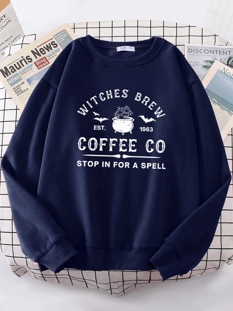 Witches Brew Coffee Letter Printing Simple Solid Color Letter Printing Bluzy damskie z długim rękawem Ciepłe swetry Odzież — zdjęcie 4