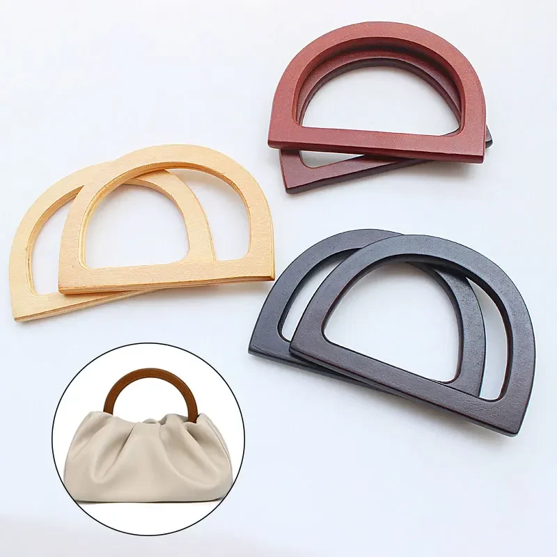 YOMDID 2PCS Round D-shaped Bag Handle Wood Handbag Tote Handles DIY Bag Making Replacement Only the Handle Handcraft Accessories