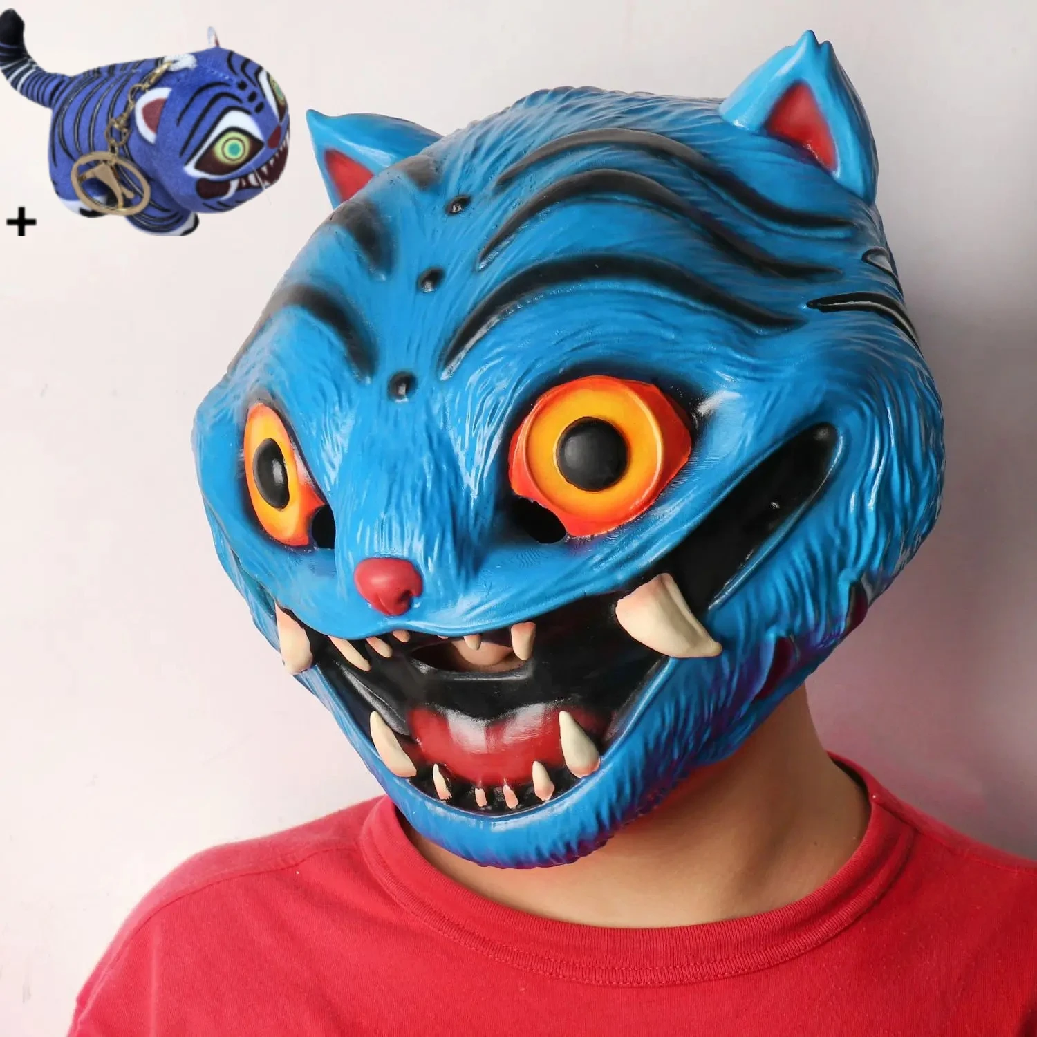

KPop Demon Hunters Blue Tiger Latex Mask Halloween Horror Headgear Cosplay Costume Accessories Props Funny Mask For Adult Headge
