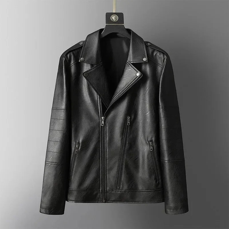 

LIBIELIY Men PU Leather Jacket Motorcycle Fashion Slim Fit Leather Coat Faux Fur Men Cashmere Coats Military Trench Coats Ferra