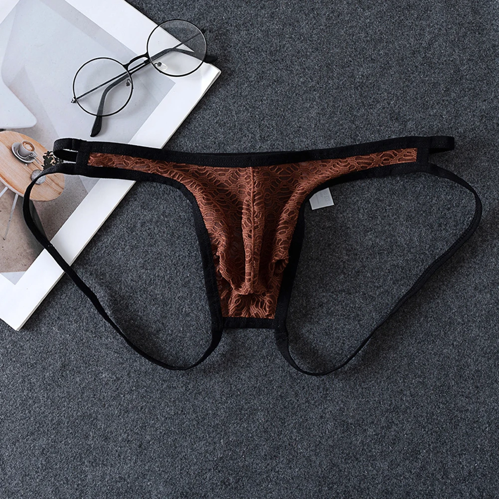 Men G-Strings See Through Men's Underpants Pouch Underwear Hollow Lace Thongs Low Rise Unisex Panties Hollow Out Men's Clothing