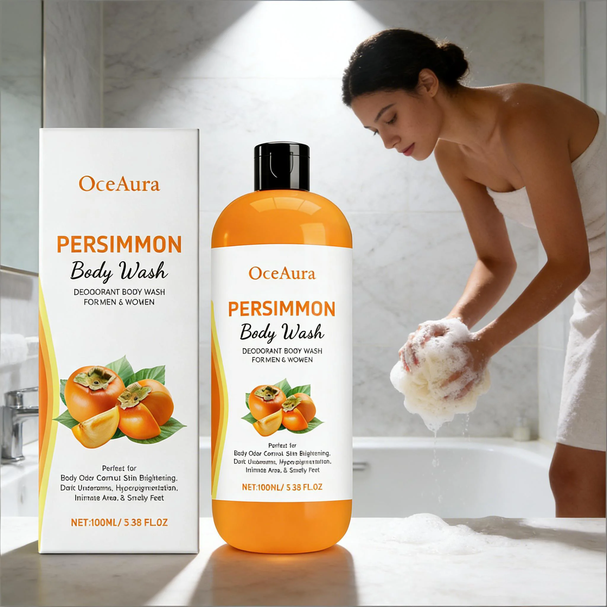 Persimmon Body Wash Man Sweat Odor Removal Gently Clean Dirt Grease Anti Drying Brighten Dark Skin Exfoliating Body Shower Gel