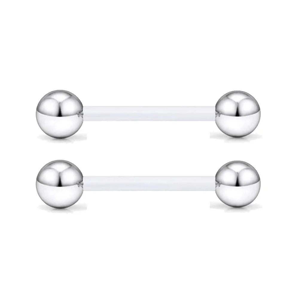 2PCS 14G Silicone Bar Surgical Steel Ball Barbell Tongue Ring Stud Piercing Pin Fashion Jewelry 12mm 14mm 16mm 18mm