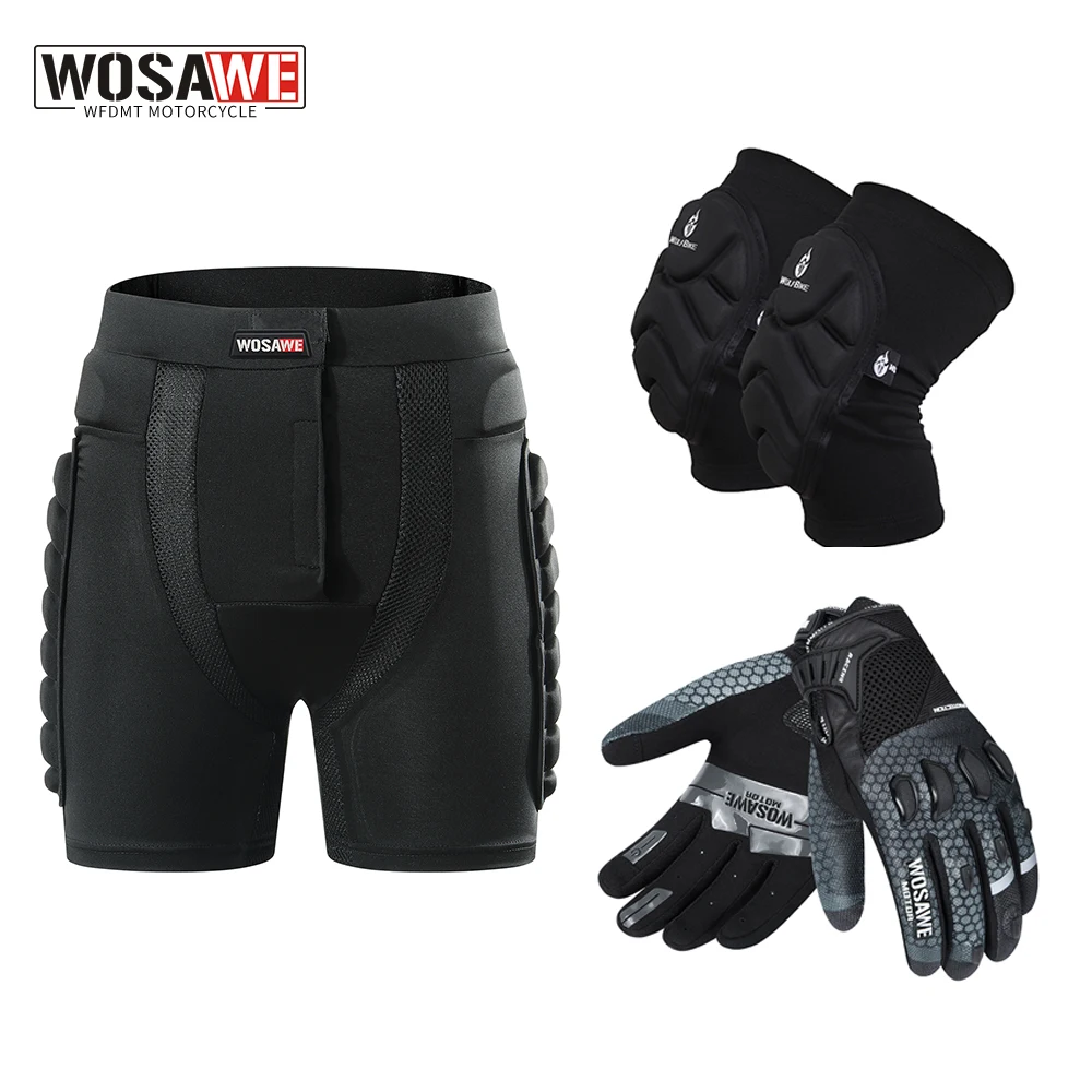 

WOSAWE Motorcycle Padded Shorts Outdoor Sports Skiing Shorts Hip Pad Protector Motorbike Rider Gloves Motocross Racing Knee Pads