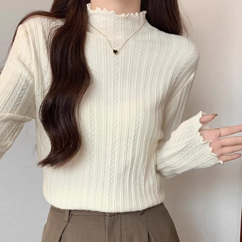 

Spring Fall Knit Pullover Tops Women Korean Slim Soft Long Sleeve Sweaters Casual Design Knitwear Jumper Half Turtleneck Poleras