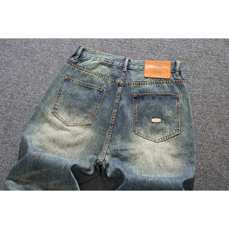 

Корейские свободные прямые джинсы для мужчин, уличная мода в стиле ретро для мужчин, повседневные широкие брюки длиной до пола