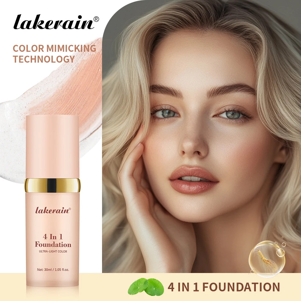 Lakerain 4 in 1 Foundation Brighten Even Skin Tone A combination of Liquid Foundation, Concealer, Moisturizing Cream and SPF30 Sunscreen
